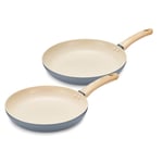 Tower T800070G Scandi Induction Frying Pan Set, Non Stick, Soft Touch Wood Effect Handles, Grey, 2 Piece, 24/28 cm