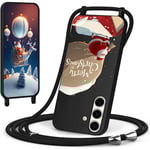 CaseLover Coque avec Cordon pour Samsung Galaxy A15 4G/5G, Noël Coque de Cellulaire Corde Silicone Étui en Motif Père Noël avec Réglable Collier Téléphone Chaîne Lanyard Housse pour Samsung A15, Noir