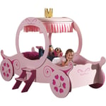 Les Tendances - Lit enfant carrosse de princesse 90x200 cm bois rose Cara