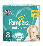 Pampers Baby-Dry Size 8, 27 Nappies, 17kg+, Essential Pack