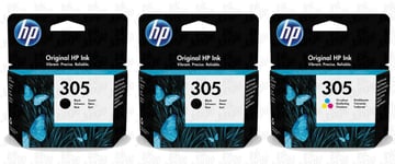 2x Original HP 305 Black & 1x Colour Ink Cartridge For ENVY 6430e Printer
