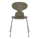 Fritz Hansen - Myran 3101 lackad bokfanér stålstativ silvergrå olive green - Matstolar - Arne Jacobsen - Grön - Metall/Trä