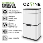Tower Ozone Sensor Bin, 50L, Hands Free, Carbon Filter, White T938021WHT 