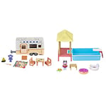 Bluey Caravan Playset, 2.5-3 inch figures & Pool Time Fun Playset: figure in Swim Suit, Pool with Diving Board and Deck and 4 Pool Accessories