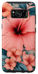 Coque pour Galaxy S8 Fleurs d'hibiscus esthétiques - Pétales de corail et feuilles bleu sarcelle