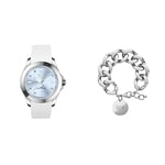 ICE-WATCH -Montre Blanche pour Femme avec Bracelet en Silicone - 020380 (Medium) + ICE Jewellery -Silver - Bracelet Mailles XL Fermé d'une Médaille Dorée (021304)