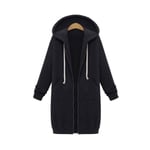 Dam Hoodie Sweatshirt Jacka med Blixtlås, Lång, Plus Size Black XL