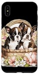 iPhone XS Max Boston Terrier Puppies in Floral Wicker Basket Case