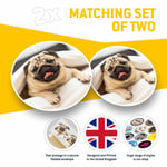 2 x Vinyl Stickers 7.5cm - Funny Tan Pug Dog in Bed Cool Gift #15987