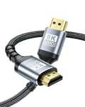 BYEASY Câble HDMI 2.1, 2 m, 8K @ 60 Hz, 4K @ 120 Hz, eARC, Dolby, 3D, Ethernet, compatible avec tous les appareils HDMI PC/TV/HDTV/Blu-ray/console de jeu