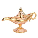 Aladdin Lamp, Art Craft Magic Genie Light Gift with Exquisite Vintage Engraving Pattern, Wishing Lamp Pot Decoration for Home, Office, Wedding, Party, Halloween, Birthday(Gold Pink)