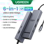 UGREEN 10Gbps USB C HUB 4K60Hz type-c vers HDMI RJ45 PD100W SD & TF adaptateur USB pour Macbook iPad Samsung accessoires d'ordinateur portable Docking - Type 10Gbps 6-in-1 RJ45