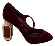 DOLCE & GABBANA Shoes Mary Jane Red Velvet Gold Crystals Heels s. EU37 / US6.5