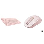 Logitech K380 Multi-Device Bluetooth Wireless Keyboard & Signature M650 Wireless Mouse - For Small to Medium Sized Hands, 2-Year Battery, Silent Clicks, Customisable Side Buttons- Pink