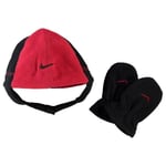Nike Baby Trapper Hat And Mittens Set Infant Red Black Warm Winter Fleece 0-6 M