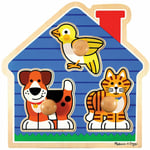 MELISSA & DOUG  Large Wooden Peg Puzzle House Pets Dog Cat Bird 12055 12Mths +