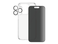 PanzerGlass Privacy - 3-in-1 Pack - screen / lens / back protector kit för mobiltelefon - glas - med sekretessfilter - ramfärg svart - för Apple iPhone 15 Pro