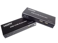 PremiumCord HDMI KVM Extender avec 2xUSB jusqu'à 60 m avec Audio Via Le Câble Patch CAT5E / CAT6, Compatible avec Le Boîtier en Métal, Full HD 1080p, Le Boîtier en Métal Complet