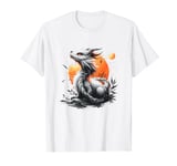cool anime lucky black asian dragon with sunset sunrise art T-Shirt