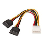 AISENS A131-0161 – Câble d'alimentation SATA (connecteur Molex 4 Broches mâle vers 2 connecteurs SATA Femelles, 20 cm) - Noir