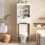 Bealife Étagère WC indépendante, Toilettes WC Rangement Meuble avec 3 Étagères Réglables et 1 Tiroir, Meuble WC Dessus de Toilette, 54 x 23 x 167 cm, Blanc