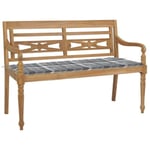 Bataviabänk med dyna grått rutmönster 120 cm massiv teak