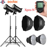 UK 2*Godox SK400II 400W 2.4G Flash+Xpro-N for Nikon+95cm Grid softbox+stand Kit