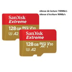 2PCS Carte Mémoire Micro SDXC TF carte SanDisk Extreme 128Go A2 lecture 190Mo-s écriture 90Mo-s Classe 10 U3 V30 version 2022