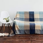 Blanket Cotton Super King Size Tartan Throws Sofa Bedspread Home Soft And Warm King Tartan Check Throw Sofa Bed For bedroom home (Color : Blue, Size : 220x260cm)