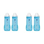 MAM - Biberons Easy Active 6+ mois (2 x 330 ml) Bleus – Lot de 4 biberons avec tétine en silicone débit X vitesse ultra-rapide – Biberons pour bébé avec fermeture hermétique