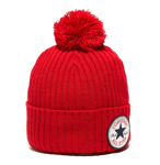 Converse C/T Patch Red Ribbed Pom Pom Beanie Adult Unisex One Size Fits All