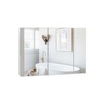 Forehill - Armoire Murale Salle de Bain avec Miroir Armoire de Toilette Meuble de Salle de Bain avec 3 Portes Placard de Rangement 87.5x15.5x60cm