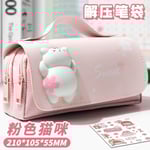 Pennfodral för flickor, Kawaii pennfodral med 3 fack, söt pennfodral för skolbarn Sponge pink