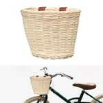 Home Holic Childrens Wicker Basket for Bicycle,Kids Front Handlebar Bike Basket, Traditional Small D Shaped Wicker Faux Leather Straps for Bicycle Handlebars (White)