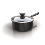 Ninja ZEROSTICK Classic Cookware 18cm Saucepan, Non-Stick, Long Lasting Aluminium Saucepan, Induction Compatible, Oven Safe to 180°C, Glass Lid, Black, CW50218UK