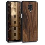 kwmobile Real Wood Case Compatible with Xiaomi Redmi Note 9S / 9 Pro / 9 Pro Max - Case Hard Wooden Cover with Soft TPU Bumper - Dark Brown