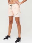 WOMENS NIKE AIR 2in1 RUNNING SHORTS SIZE L (CJ2154 664) WASHED CORAL