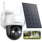 2K PTZ Camera Surveillance WiFi Exterieure sans Fil Solaire, Dome Camera IP sur Batteries, Audio Bidirectionnel, Détection Humaine