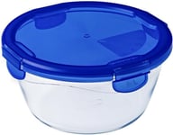 Pyrex Cook & Go Round Glass Food Storage With Airtight Leakproof Lid 1.6L Blue