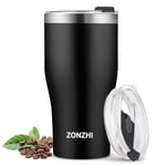 ZONZHI Travel Mug - 500ML Stainless Steel Coffee Cup - Leakproof - Reusable Thermos Mug, Vacuum Insulated Flask with BPA Free Lid,Straws & Free Cleaning Brush -for Hot&Cold Coffee,Tea & etc,Black