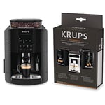 KRUPS Essential Machine à Café à Grain Machine à Café Broyeur Grain Cafetière Expresso Ecran LCD Nettoyage Automatique Buse Vapeur Cappuccino Noire & Kit entretien Full Auto Expresso Broyeur