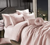 QM-Bedding® LEONA EMBROIDERED Luxury Satin Silk Duvet Quilt Cover Set Or Bed-Spread (Coral Pink, King)