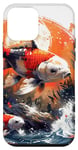 iPhone 12 mini two anime koi fish asian carp lucky goldfish sunset waves Case