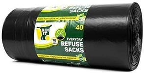 BIN IT 40 Drawstring Everyday Refuse Sacks Bin Bags Bin Liners 70 Litre Recycle