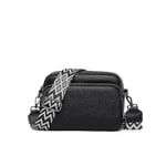 Crossbody väska, liten axelväska i läder, dam med bred dragkedja och avtagbar axelrem Svart