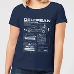 Back To The Future DeLorean Schematic Women's T-Shirt - Navy - XL