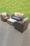 Wicker Garden Furniture Set Love Sofa Reclining Chair Outdoor Rectangular Coffee Table 4 Seater