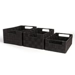 Black Nylon Storage Baskets Large Medium & Small - Pack of 3 | For Cupboards Shelves Bathroom Storage | Woven Wicker Boxes | Pukkr
