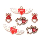 Stiesy 15 Pcs Alloy Enamel Charms Red Styles Pendant Sets, Double Heart with Arrow, Mushroom, Heart with Wing, for Christmas Day Jewelry Making