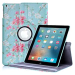 32nd Floral Series - Design PU Leather Book Folio Case Cover for Apple iPad 9.7" (2017) & iPad 9.7" (2018), Designer Flower Pattern Flip Case With Built In Stand - Spring Blue